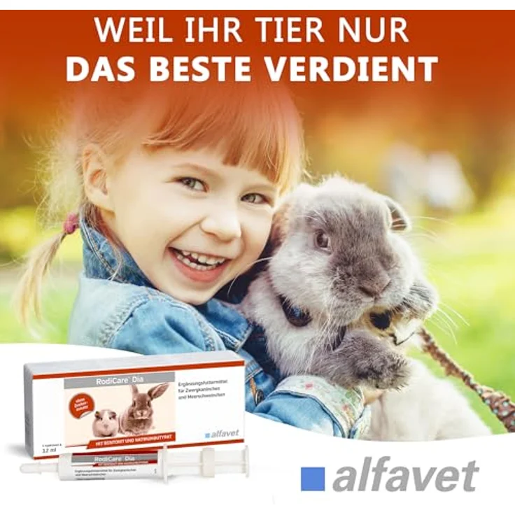 Alfavet RodiCare Dia, Ergänzungsfuttermittel für Zwergkaninchen und Meerschweinchen bei Durchfall, mit Natriumbutyrat, zuckerfrei, 3 Injektoren à 12 ml – Bild 4