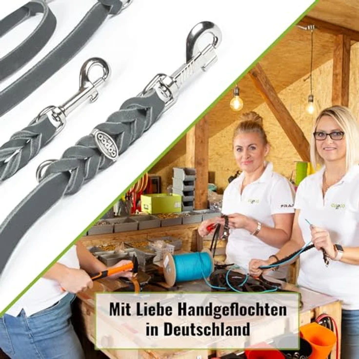 CopcoPet Hundeleine Leder 5m Fettlederleine [3-Fach Verstellbar] geflochten, robuste Leine mit Chrombeschlägen in Grau, ideal für große und kleine Hunde – Bild 3