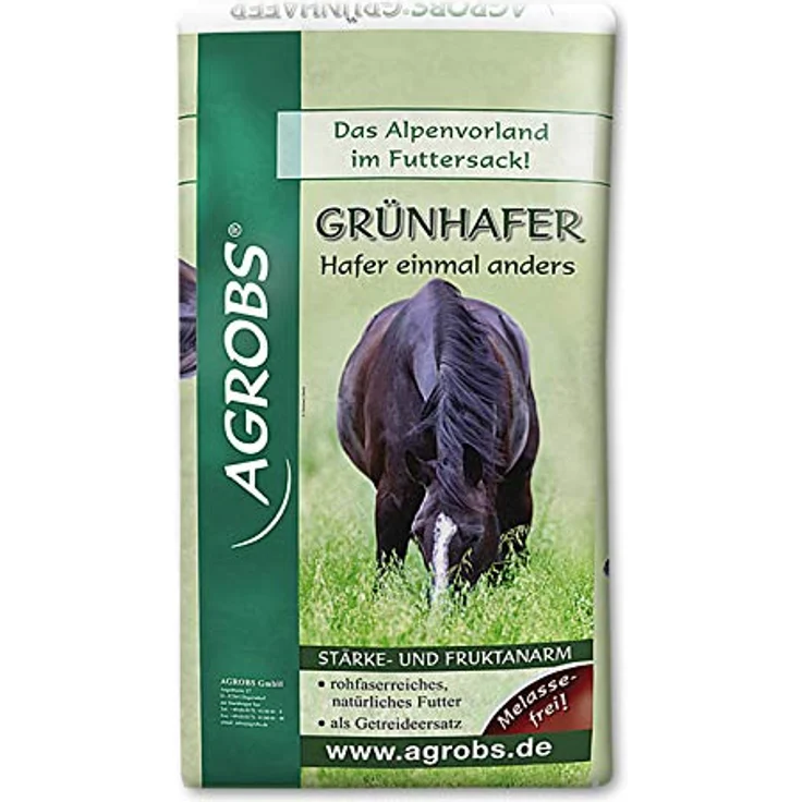 Agrobs Grünhafer, Pferdefutter Kraftfutterersatz zur Regulierung des Säure-Basen-Haushaltes, 15 kg, recyclebare Folie
