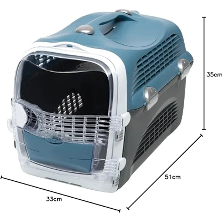 Catit Tiertransportbox Cabrio Transportbox blau/grau, vollständige Durchlüftung, rutschfester Bodenbelag und integrierter Griff – Bild 3