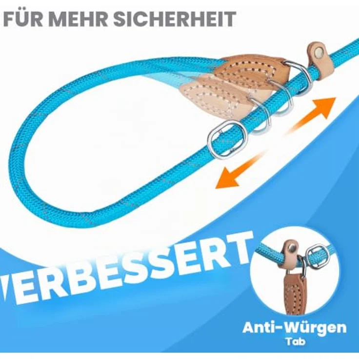 Grand Line Retrieverleine mit Zugstopp, 150 cm reflektierende Moxonleine für kleine, mittlere und große Hunde, 10mm, Blau – Bild 2