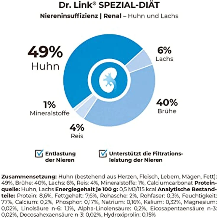 Dr. Link Spezial-Diät Katzenfutter, Nierenunterstützung mit Huhn & Lachs, 6x200g Dose – Premium-Qualität mit Omega-3 Fettsäuren – Bild 4