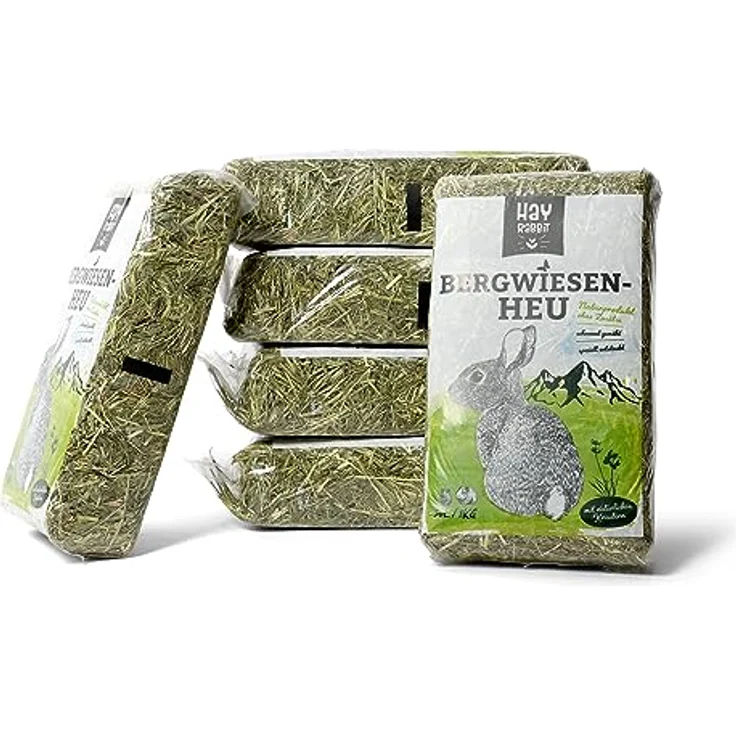 Hayrabbit Bergwiesenheu 6kg, Premium Heu aus deutschen Grünlandregionen, entstaubt, in 1kg Beuteln, ideal für Nager