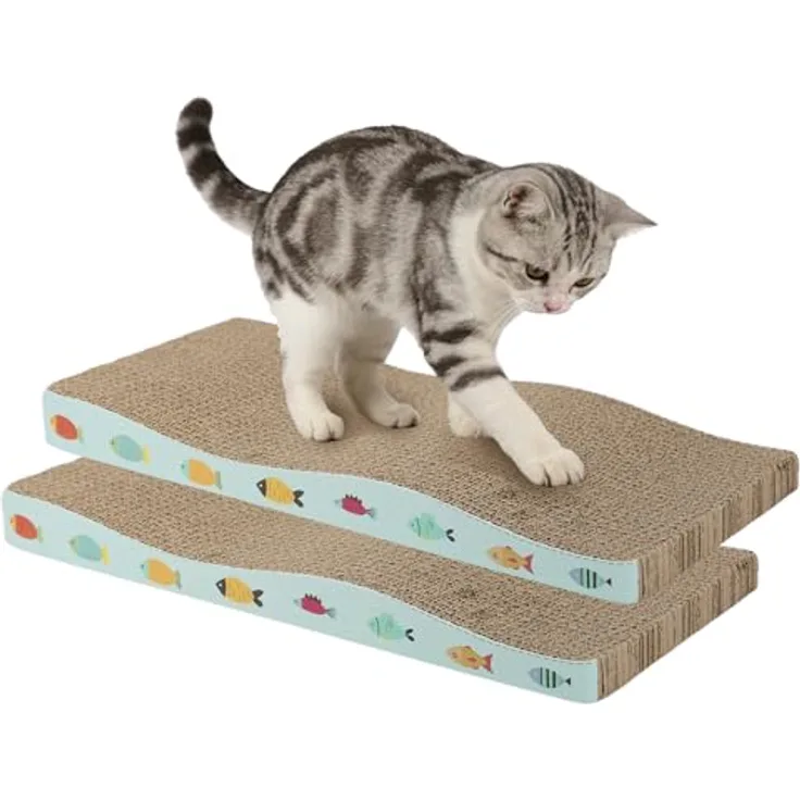 unbholkk Katzen Kratzbrett, 2 Stück Wellenförmige Kratzmatte aus Naturkarton, 42x21x4 cm, Beidseitig verwendbar