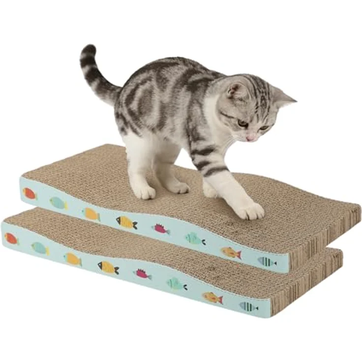 unbholkk Katzen Kratzbrett, 2 Stück Wellenförmige Kratzmatte aus Naturkarton, 42x21x4 cm, Beidseitig verwendbar – Bild 1