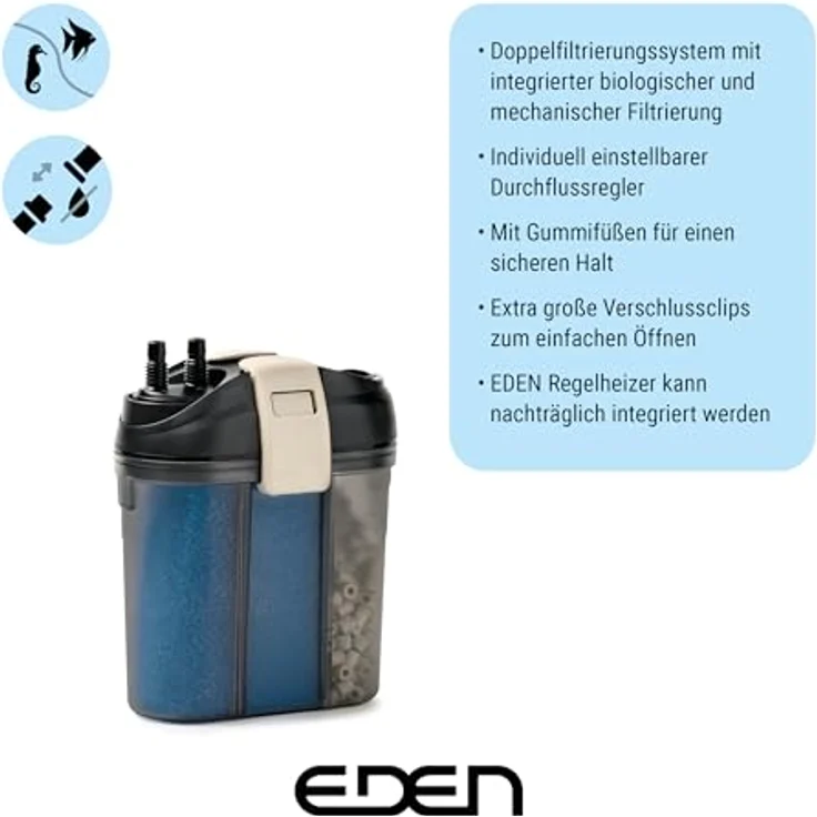 Eden 94071 FES 100 Aquarium Außenfilter, geräuscharmes Doppelfiltersystem für Aquarien bis 100 Liter, platzsparend – Bild 3