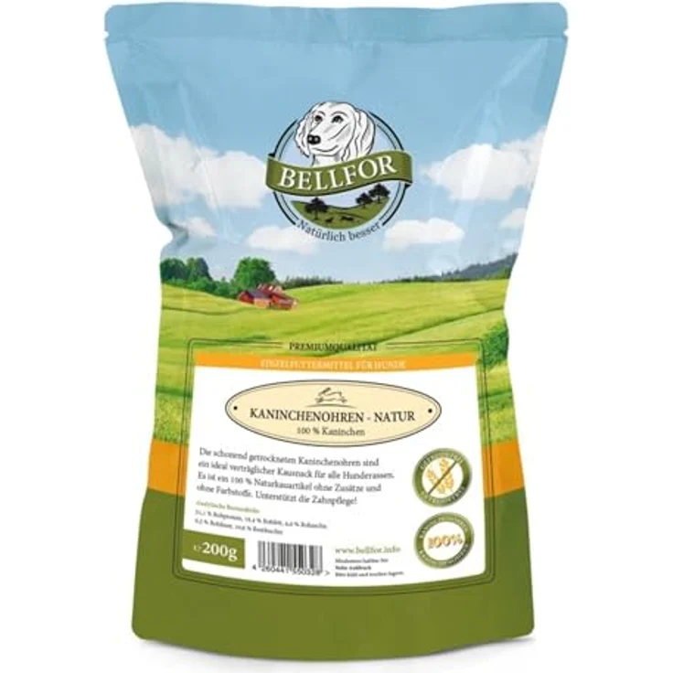 Bellfor Kaninchenohren ohne Fell, 200 g - Leicht verdauliche Kausnacks zur Zahngesundheit für Welpen und Senioren, getreidefrei und hypoallergen – Bild 1