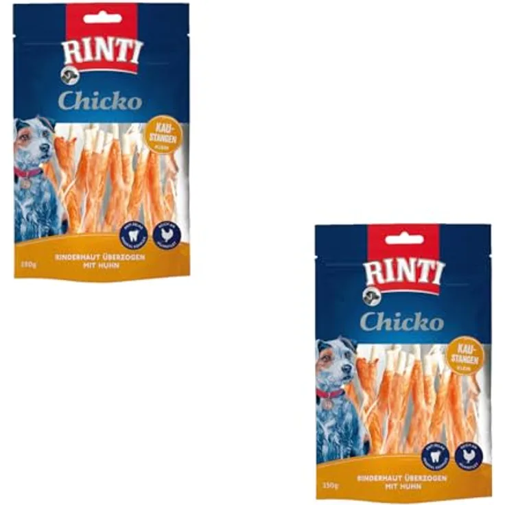 Rinti Chicko Kaustangen mit Huhn, bissfeste Rinderhaut, Ergänzungsfuttermittel für Hunde, Small 150g