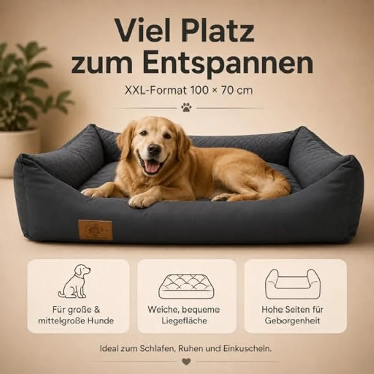 Odolplusz XXL Hundebett 100x70cm, wasserdichter Bezug, abnehmbar & waschbar, robuster Hundekorb für große und mittelgroße Hunde – Bild 4