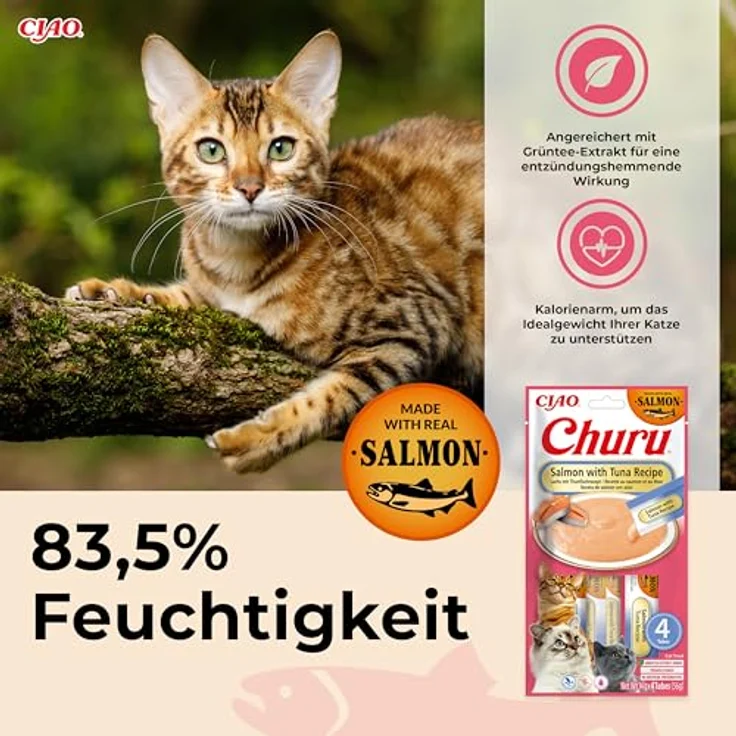 INABA Churu Katzen Leckerlies mit 30% Lachs & Thunfisch, reich an Omega 3 und Vitamin E, 56 g (1er Pack) – Bild 5