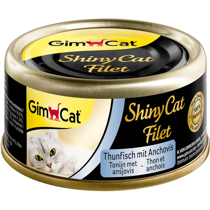 GimCat ShinyCat Filet Thunfisch und Anchovis, Katzen-Nassfutter mit Vitaminen, 6x70g