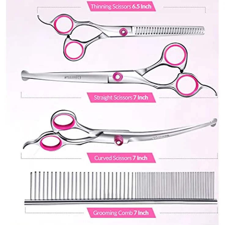 Gimars Hundepflegescheren-Set, 5-in-1 Hochleistungsschere mit Titanbeschichtung, gerade und gebogene Schere, runde Sicherheitsspitze, ergonomisch gestaltet – Bild 4