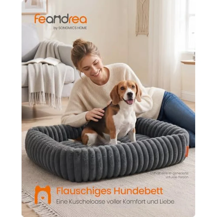 Feandrea Hundebett PGW312GN01, mittelgroßes orthopädisches Hundekörbchen, waschbar, mit rutschfester Unterseite, 91 x 68 x 20 cm, Blei-Grau – Bild 2