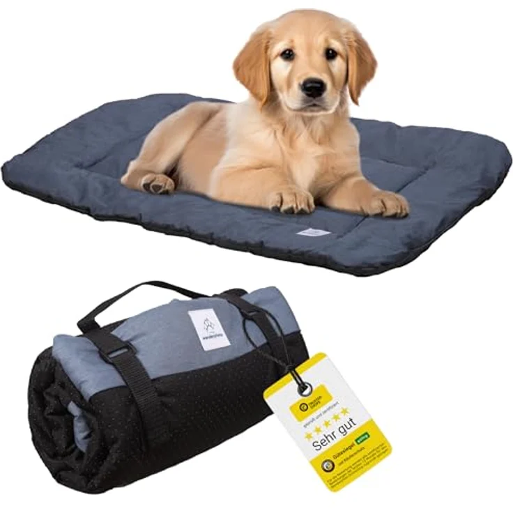 Wanderpfote Hundedecke für Unterwegs, 75 x 50cm – Waschbar, Orthopädisch, Wasserdicht, Blau, Größe M – Bild 1