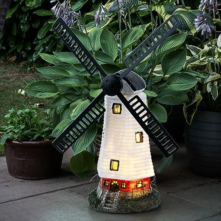 etc-shop Außenleuchte Solarlampe Windmühle, mehrfarbig, LED warmweiß, wetterfest IP44, LxBxH 19x42x51 cm, Akku mit 8-10 Stunden Leuchtdauer – Bild 4