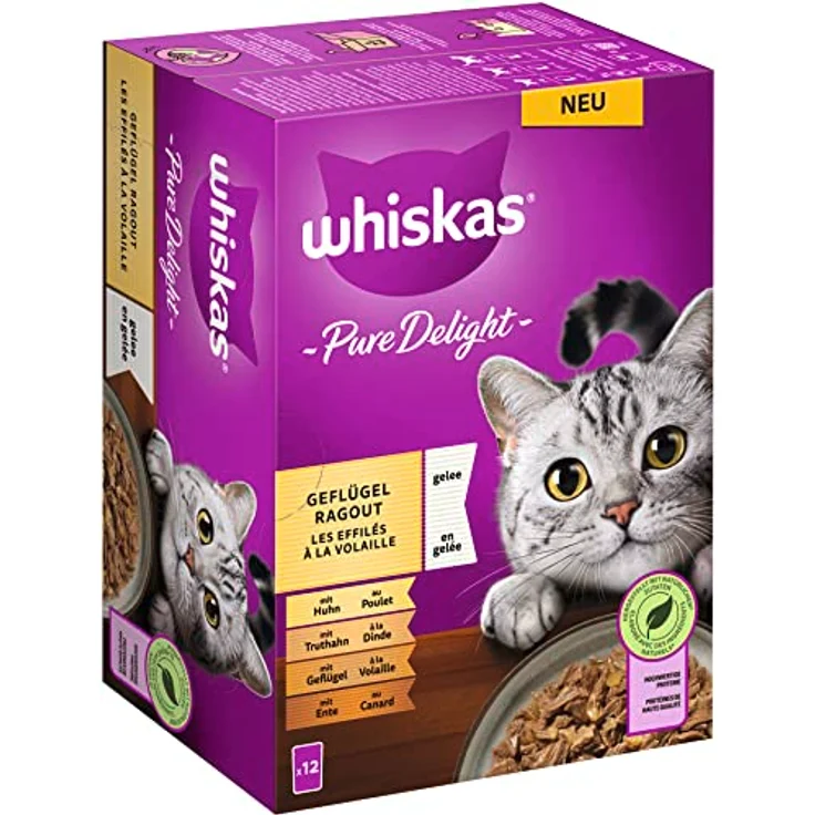 Whiskas 1+ Katzenfutter Pure Delight Geflügel Auswahl in Gelee, 12x85g – Hochwertiges Nassfutter mit 100% Nährstoffbedarf für ausgewachsene Katzen – Bild 1