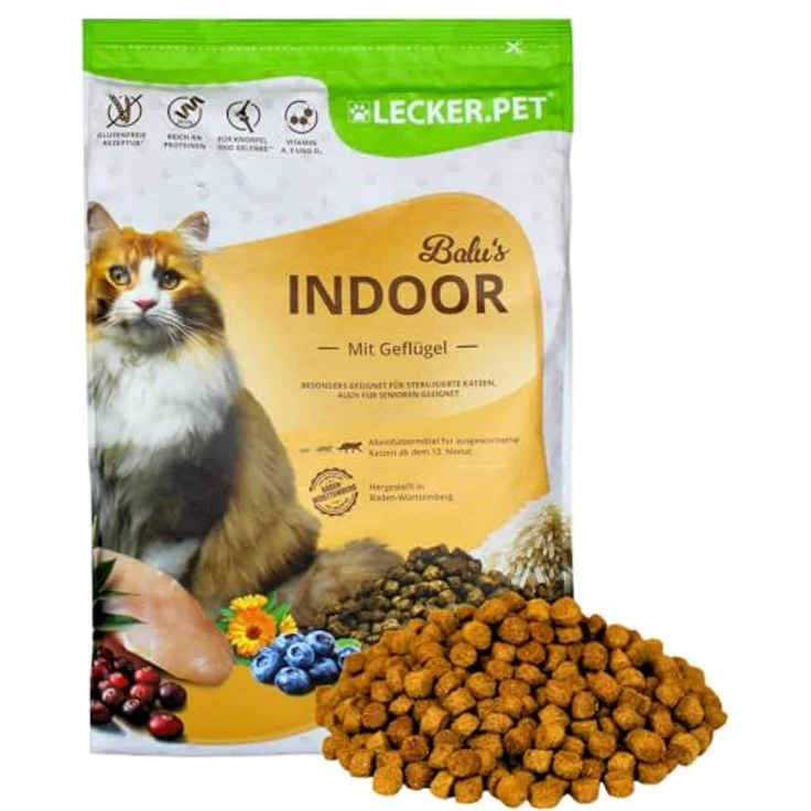 Lyra Pet Lecker.Pet® Balu's Indoor Geflügel Katzen Trockenfutter, 2,5 kg, glutenfreies, vitaminreiches Alleinfutter für ausgewachsene Katzen, nährstoffreiche Proteinquelle – Bild 1