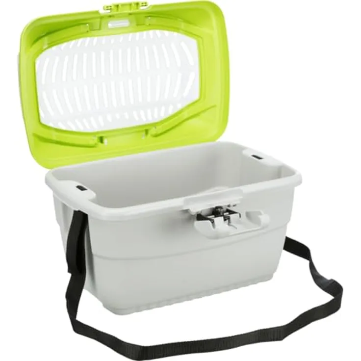 TRIXIE Transportbox Mini-Capri, Kleintier-Transportbox mit Streichelklappe und Schultergurt, hellgrau/grün, 40 × 22 × 30 cm