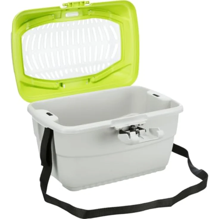 TRIXIE Transportbox Mini-Capri, Kleintier-Transportbox mit Streichelklappe und Schultergurt, hellgrau/grün, 40 × 22 × 30 cm – Bild 1