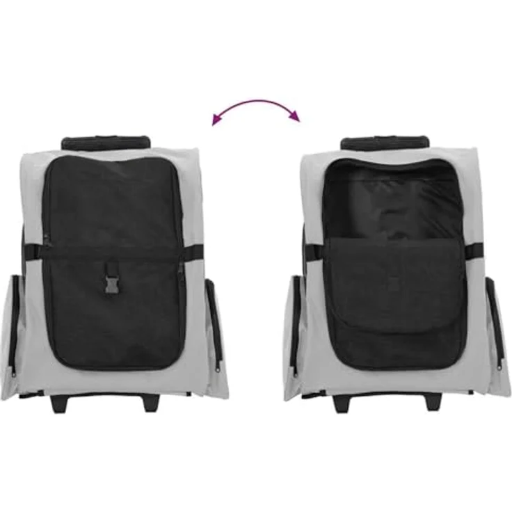 vidaXL Hunde-Transportbox 3-in-1 Trolley Grau, 48x32x57 cm, mit Netzfenstern und verstellbarem Griff, für Hunde und Katzen – Bild 4