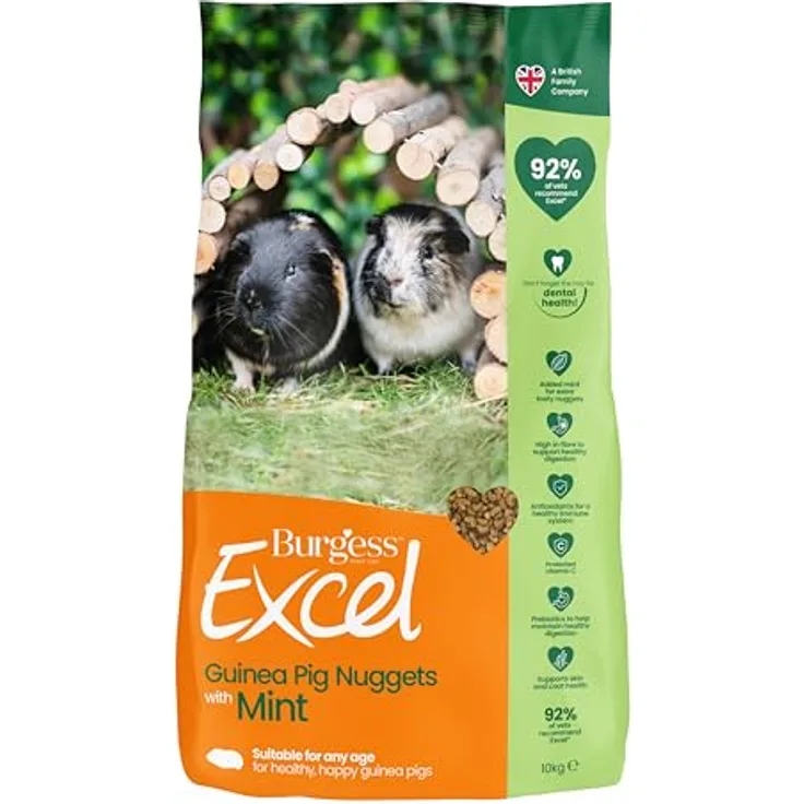 Burgess Excel Pellets mit Minze für Meerschweinchen, 10 kg, hoher Ballaststoffgehalt, angereichert mit geschütztem Vitamin C und natürlichen Präbiotika