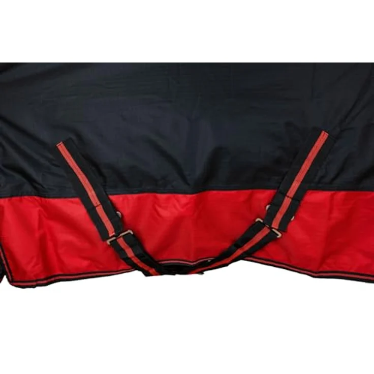 RL24 Winterdecke Weidedecke 600D Basicline, atmungsaktive Wind- & wasserdichte Outdoordecke mit Innenfutter & Kreuzbegurtung, Pferdedecke Schwarz/Rot, 85cm (200g/m² Füllung) – Bild 3