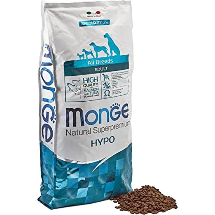 Monge Hypo Adult Salmon and Tuna, hypoallergenes Trockenfutter für Hunde mit Lachs und Thunfisch, 2,5 kg für alle Rassen, nährstoffreich und ideal für sensible Mägen