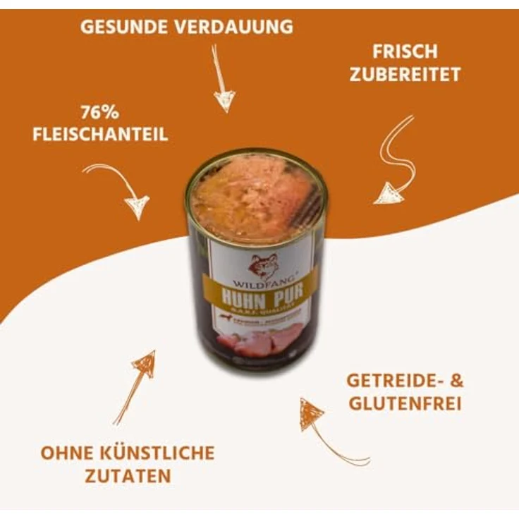 Wildfang® Premium Hunde-Nassfutter Huhn Pur, Monoprotein, getreidefrei, B.A.R.F. Qualität, 6 x 400g – Bild 3