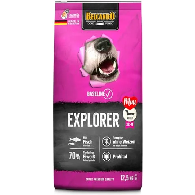 BELCANDO Baseline Explorer, Trockenfutter für Hunde, 12,5 kg, für ausgewachsene Hunde kleiner und mittlerer Rassen, mit Fisch und Vitalstoffen für glänzendes Fell – Bild 1