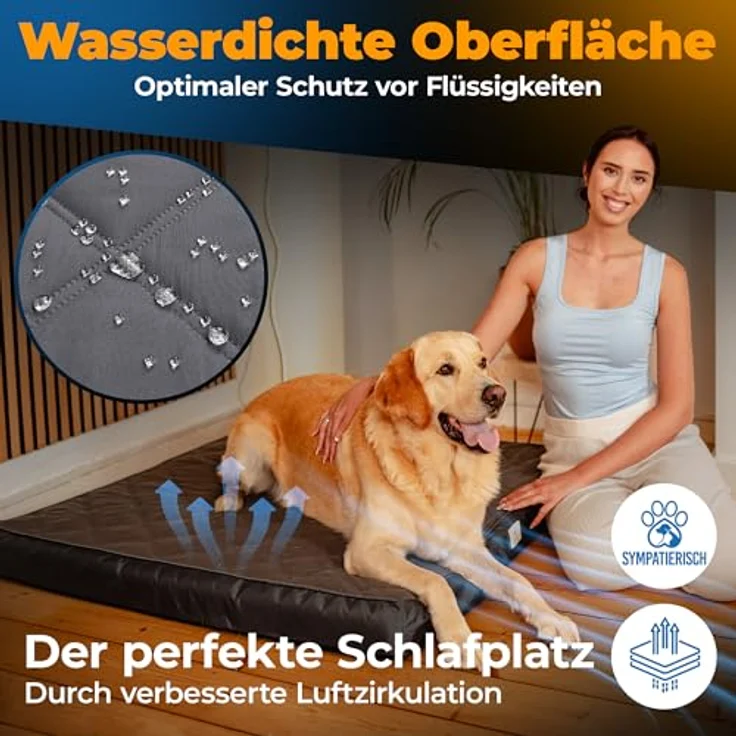 SympaTierisch Orthopädisches Hundebett [Wasserdicht] mit rutschfestem Kissen und waschbarem Bezug, 110x100x9 cm, für kleine bis große Hunde – Bild 2