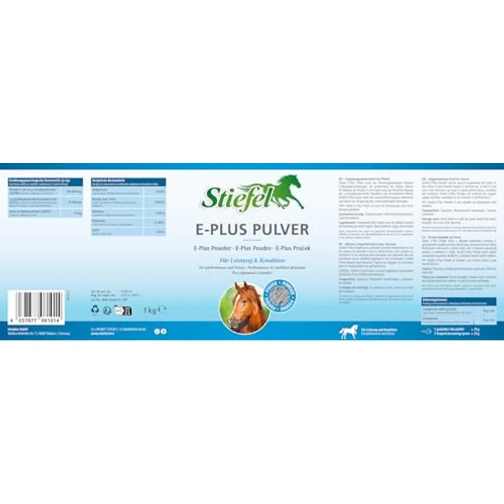 Stiefel E-Plus, Pferdefutterzusatz für mehr Leistungsbereitschaft, Kondition & Belastbarkeit, mit Vitaminen E, Selen und Lysin, Pulver, 1kg – Bild 3