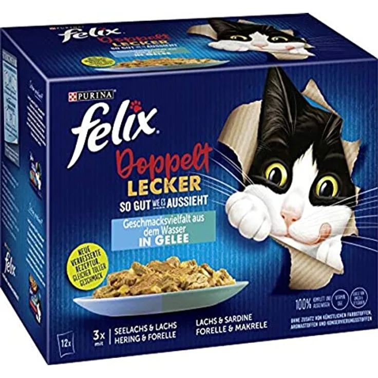 Purina Felix Geschmacksvielfalt aus dem Wasser, Katzen-Nassfutter mit unwiderstehlichem Geschmack und ansprechender Optik