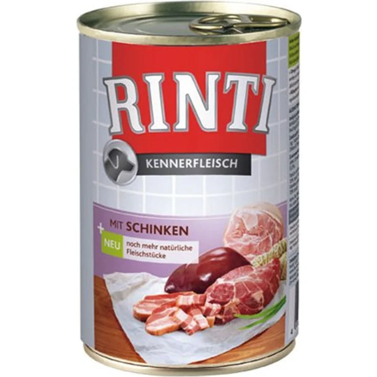 Rinti Pur Kennerfleisch Schinken, 24er Pack 400g, hochwertiges Hunde-Nassfutter mit 66% Fleischanteil, mit Schinken – Bild 1
