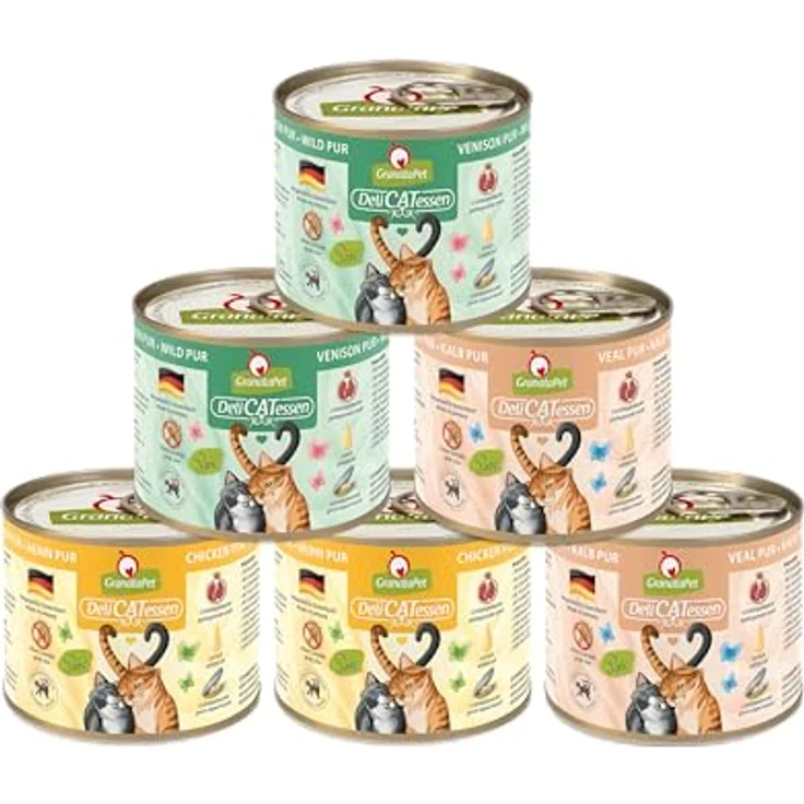 GranataPet Delicatessen Multipack 2 PUR, Nassfutter für Katzen mit hohem Fleischanteil, 6 x 200 g, ohne Getreide, Alleinfuttermittel – Bild 1