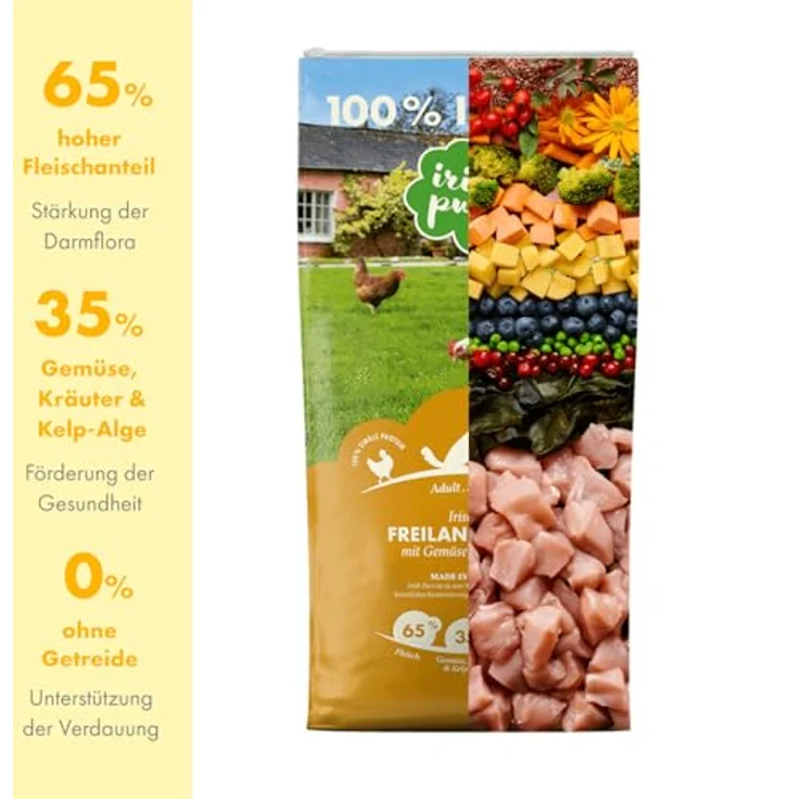Irish Pure Premium Trockenfutter für Hunde, Getreidefrei, Hoher Fleischanteil (65% Huhn), Sensitiv, 1,5kg – Bild 2