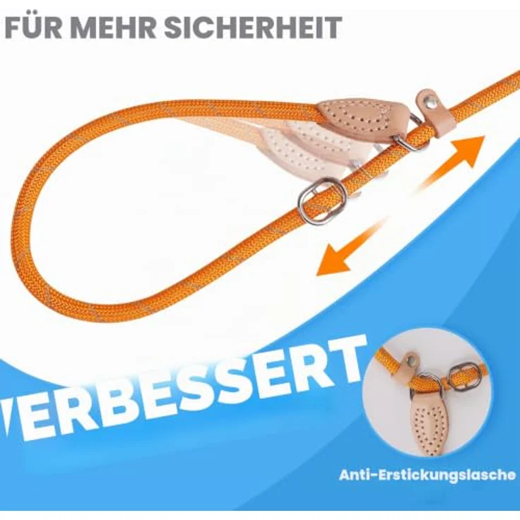 Grand Line Retrieverleine mit Zugstopp, 150 cm Moxonleine für Hunde in Orange, reflektierend und langlebig, 6mm – Bild 2