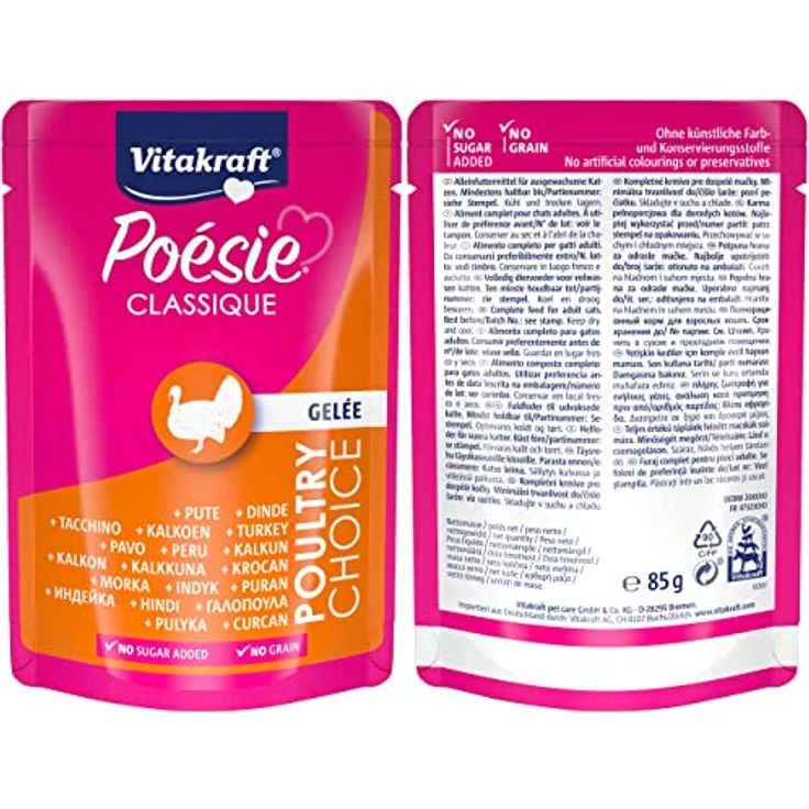 Vitakraft Poésie Classique Gelee, Katzen-Nassfutter ohne Getreide, 12x 85g, 4 Sorten (Huhn, Geflügel, Pute, Ente) – Bild 5