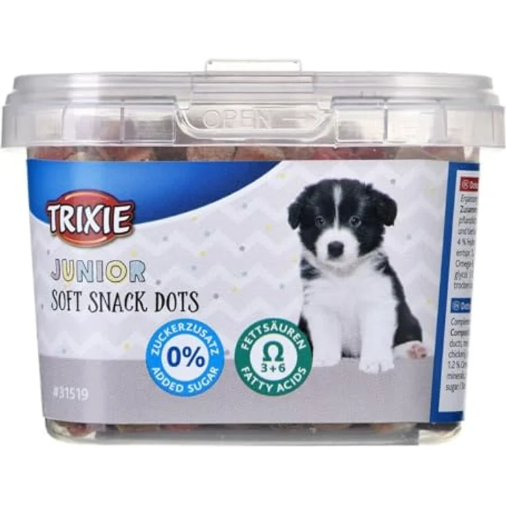 TRIXIE Junior Soft Snack Dots, Hundesnacks mit Huhn und Lachs, enthalten Omega-3- und Omega-6-Fettsäuren, 140 g – Bild 2