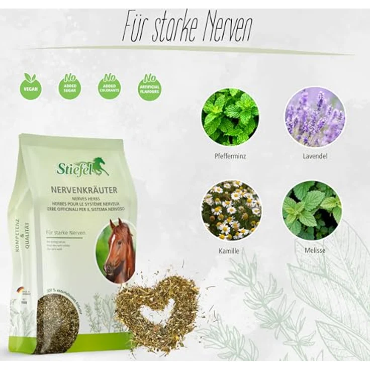 Stiefel Nervenkräuter für Pferde, 100% naturbelassene Kräutermischung mit Pfefferminz, Lavendel, Kamille & Melisse, 1kg - Unterstützt bei Nervosität und Belastungssituationen – Bild 2