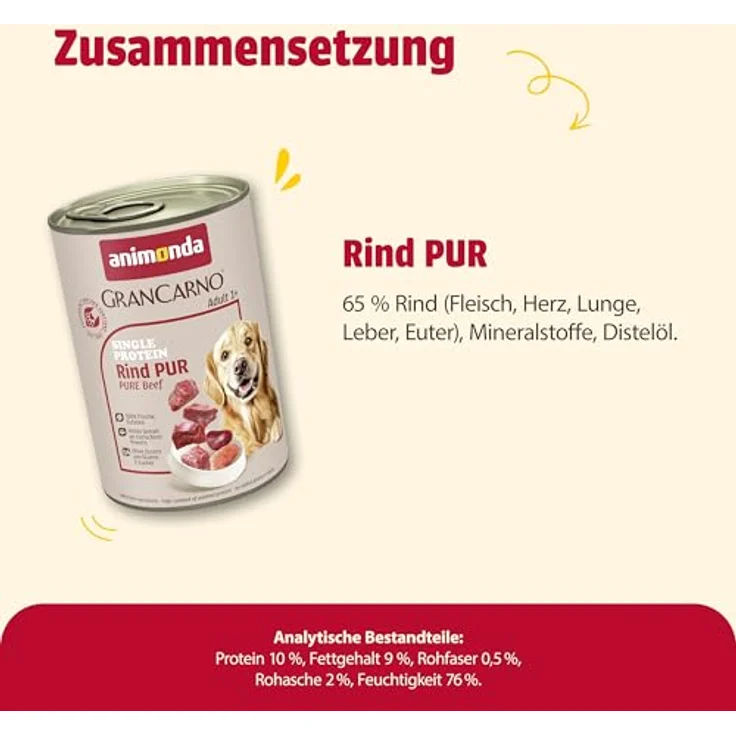 animonda GranCarno single protein Rind pur, Hunde-Nassfutter, 6x400g, hochwertig und ausgewogen, hergestellt in Deutschland – Bild 5