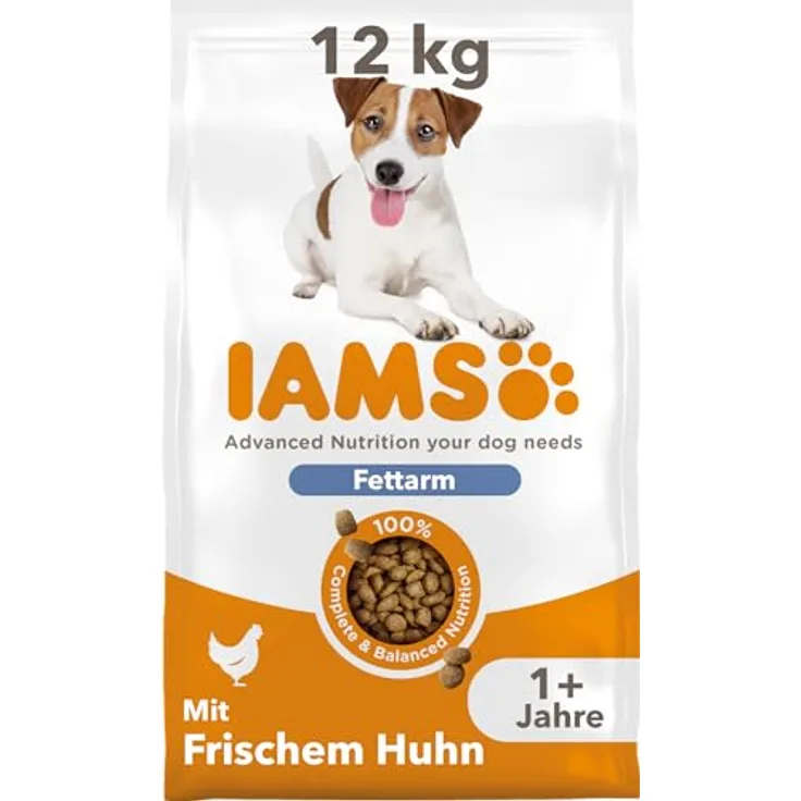 IAMS Light Hundefutter trocken mit Huhn, fettarmes Trockenfutter für Hunde ab 1 Jahr, 12 kg, weizenfrei und reich an Omega 3 und 6