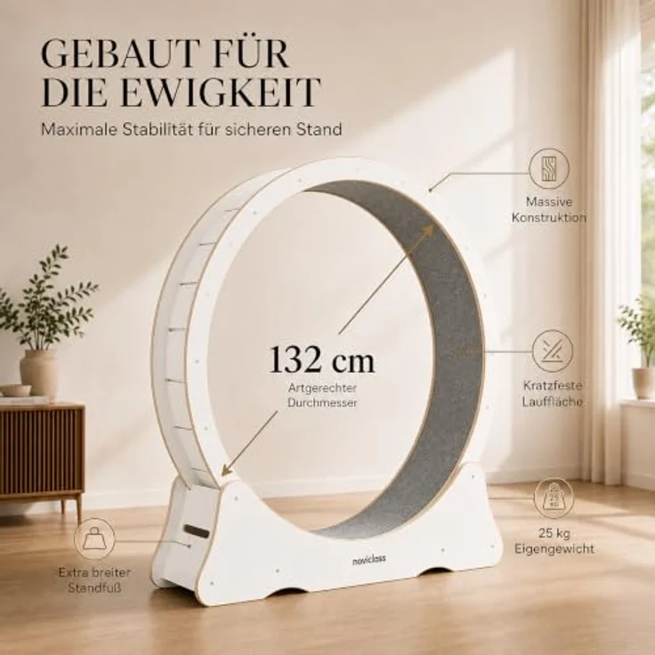 noviclass® Katzenlaufrad Baghira XXL, 132 cm Durchmesser, mit Anti-Vibrationsmatte und kurzflorigem Teppich in Weiß mit beigem Teppich – Bild 5