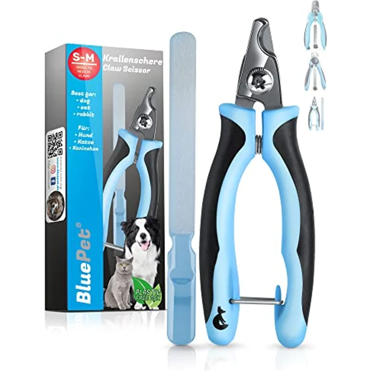 BluePet Kleine Krallenschere mit angewinkeltem Schneidekopf für enge Krallen, inkl. Krallenfeile für Hunde, Katzen & Kleintiere – Bild 1