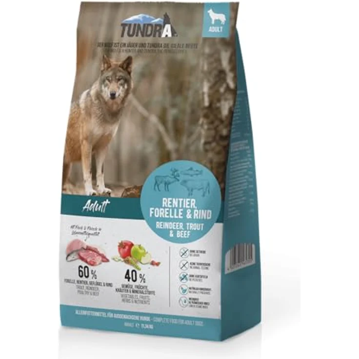 Tundra Dog Rentier, Forelle und Rind, hochwertiges Hunde-Trockenfutter mit hohem Fleischanteil, 11,34kg – Bild 2