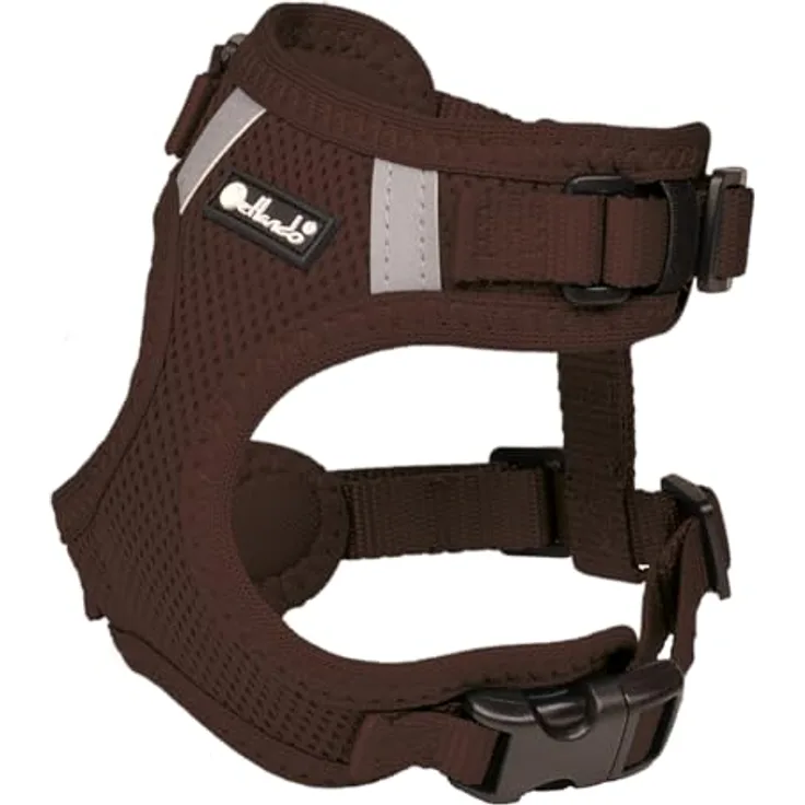 Petlando Hundegeschirr Mesh Vest XS, leichtes reflektierendes Brustgeschirr aus Mesh und Nylon in Mokka, stufenlos verstellbar mit 2 D-Ringen für kleine Hunde und Welpen