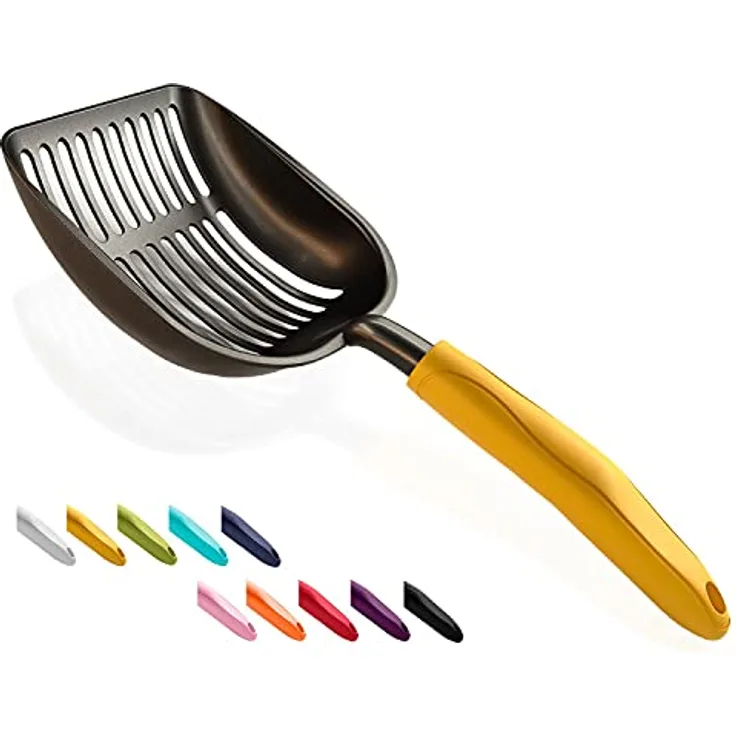 WePet Katzenstreuschaufel, Aluminium-Siebschaufel mit tiefem Schaufelsieb-Design, Länge 35 cm, gelber Griff, Größe L