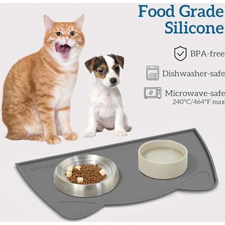 OHMO Napfunterlage für Kleine Hunde und Katzen, rutschfeste Silikonmatte 46x25cm, wasserdicht, grau – Bild 3