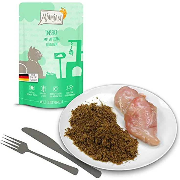 MjAMjAM Premium Nassfutter für Katzen - Quetschie mit Insektenprotein und saftigem Hähnchen, 12er Pack (12 x 125g), getreidefrei – Bild 2