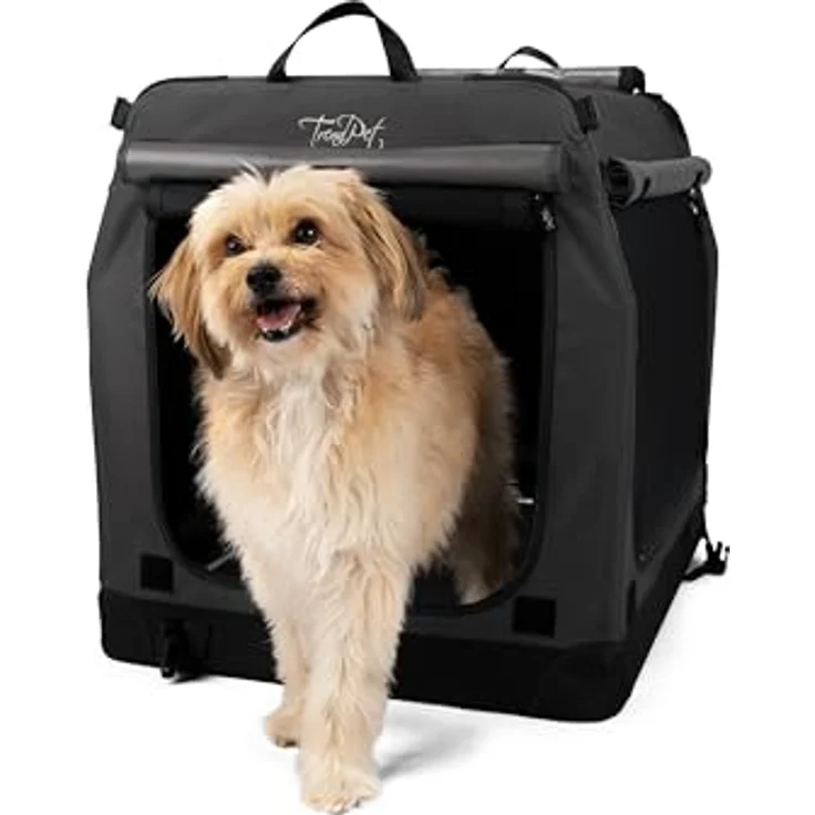 TrendPet TPX-Pro - Leichte, faltbare Hundebox mit Aluminium Rahmen, grau, L 75 x B 55 x H 60 cm, mit Verdunkelung und YKK Reißverschlüssen – Bild 2