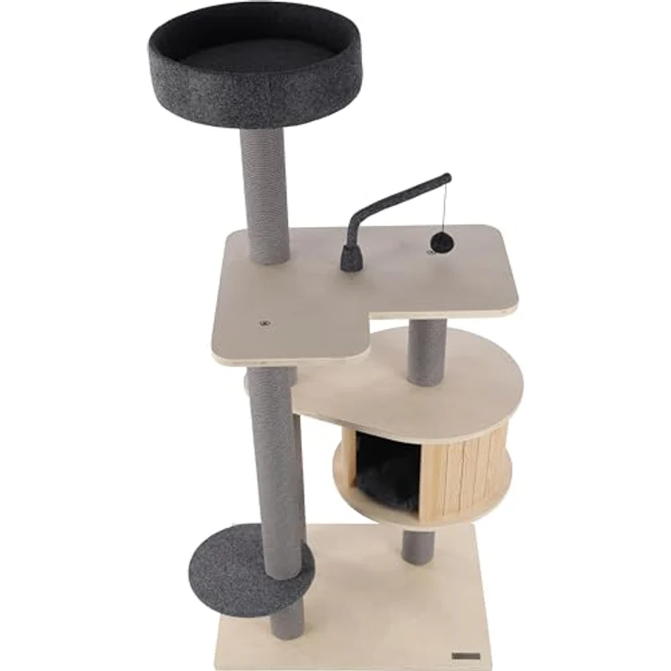 Flamingo Kratzbaum Kandis, stilvoller Kratzbaum für Katzen mit Spielzeug, grau/beige – Bild 2